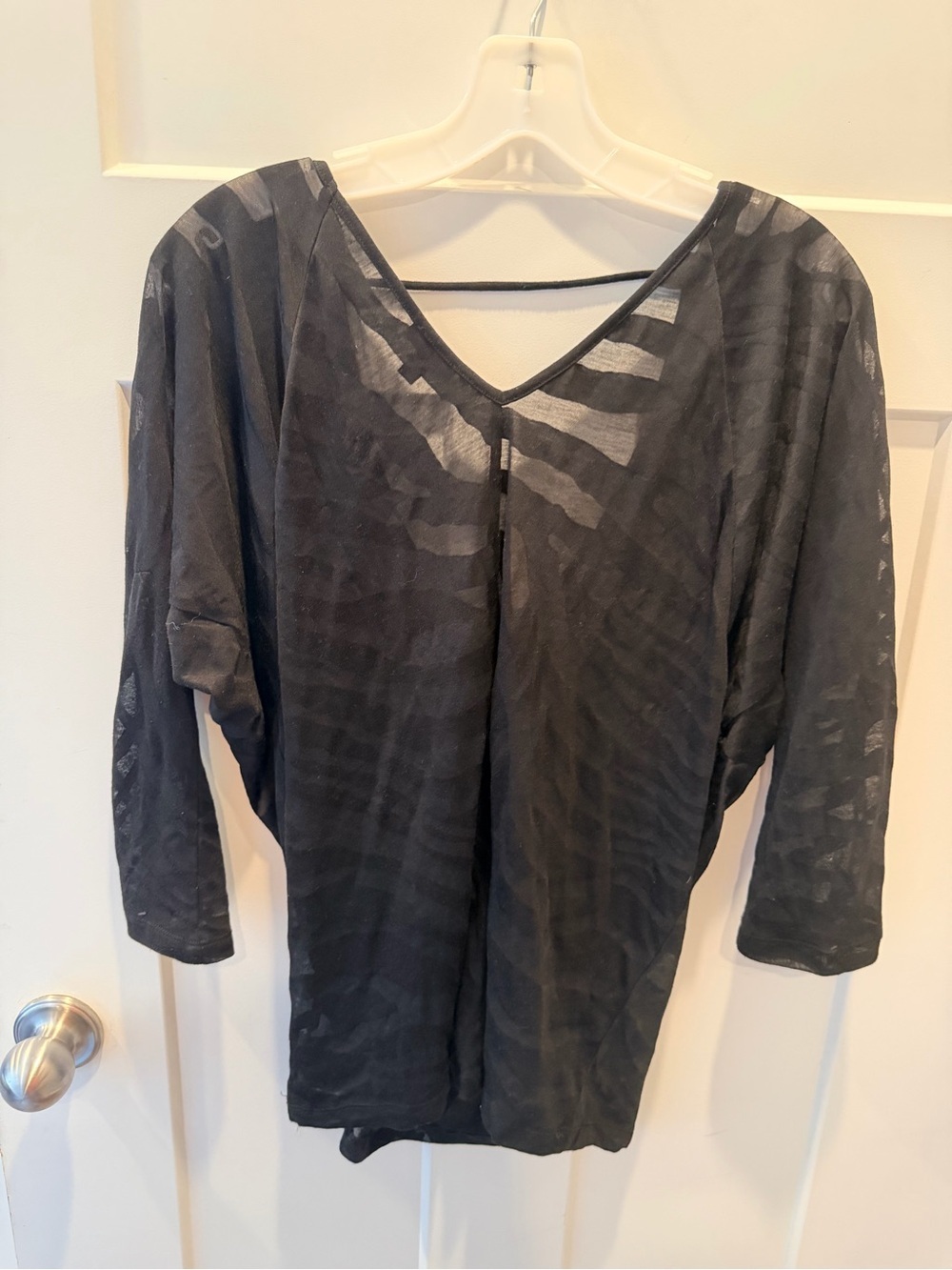 Express Black Sheer Burnout V Neck Top Small